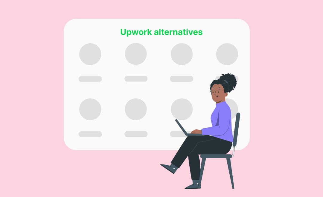 a woman sitting in a chair with the words upwork alternatives.